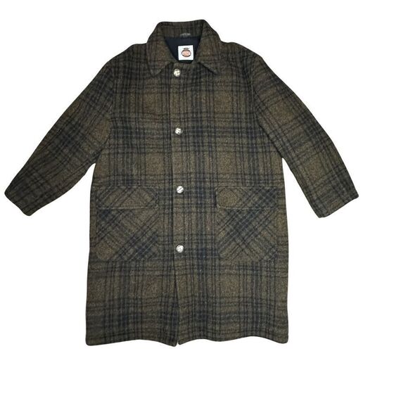 ZERO KING Plaid Brown Green/Brown Wool Quilted Inside Vintage Overcoat Sz Medium - Picture 1 of 16